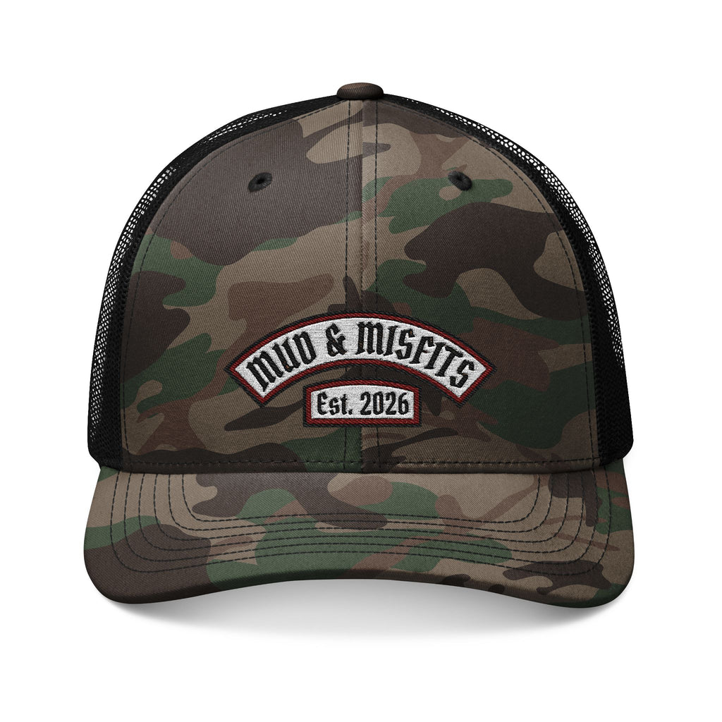 Embroidered Biker Patch "Mud & Misfits Est. 2026" Camouflage Trucker Hat