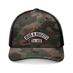 Embroidered Biker Patch "Mud & Misfits Est. 2026" Camouflage Trucker Hat