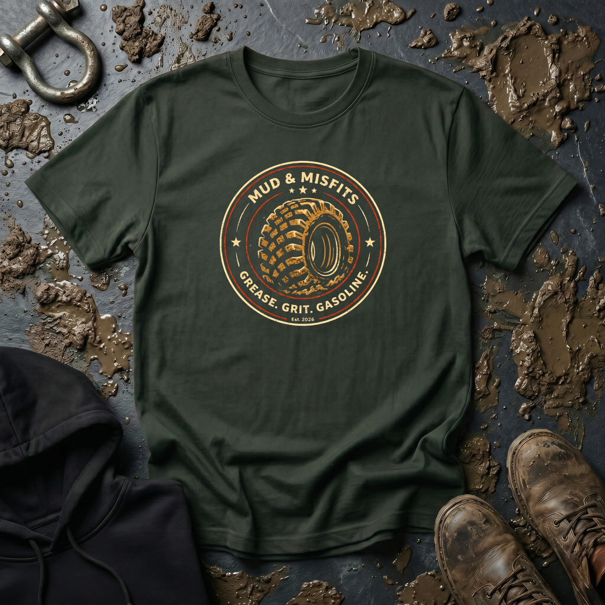 Mud & Misfits "Grease. Grit. Gasoline." T-shirt