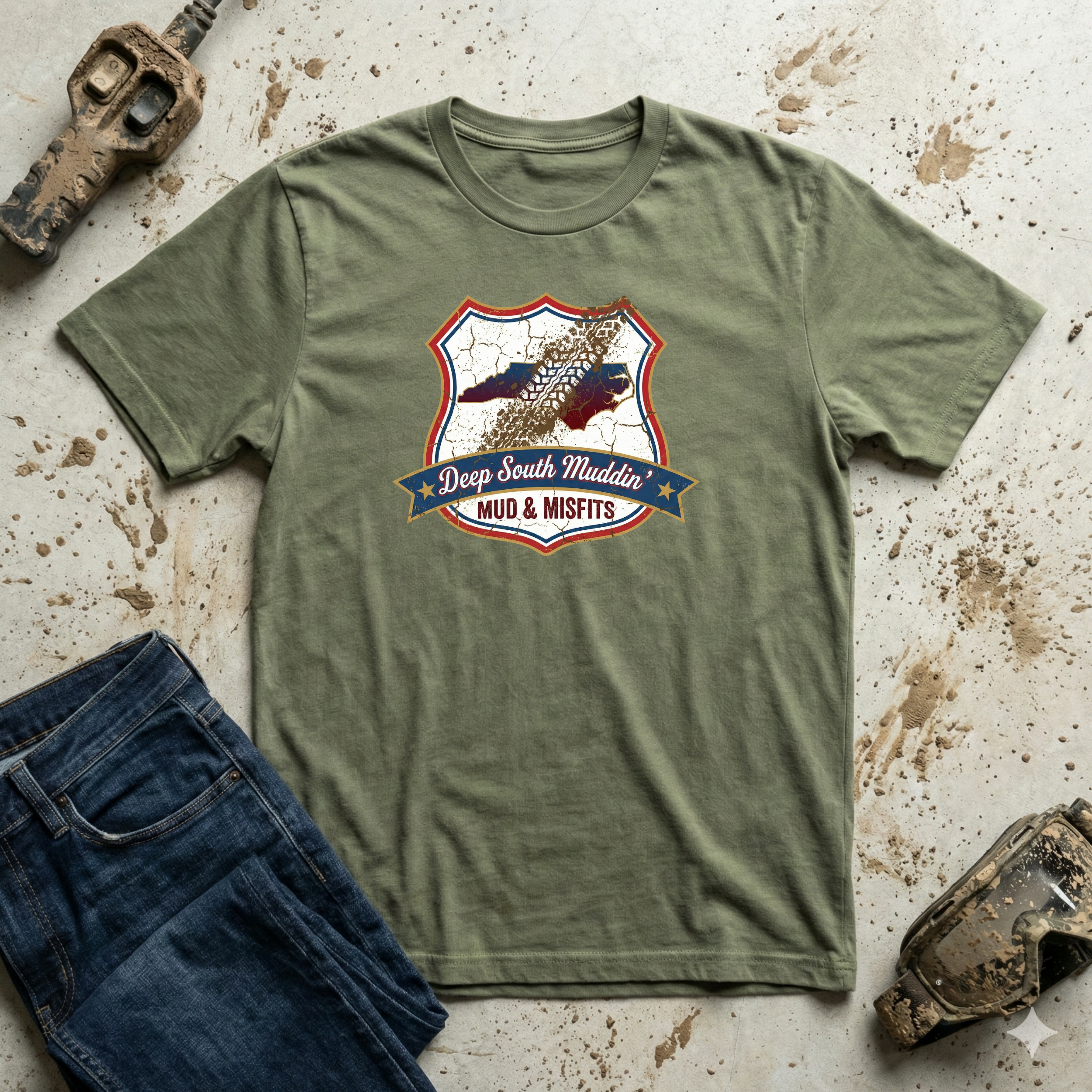 Mud & Misfits NC State Badge "Deep South Muddin" T-shirt