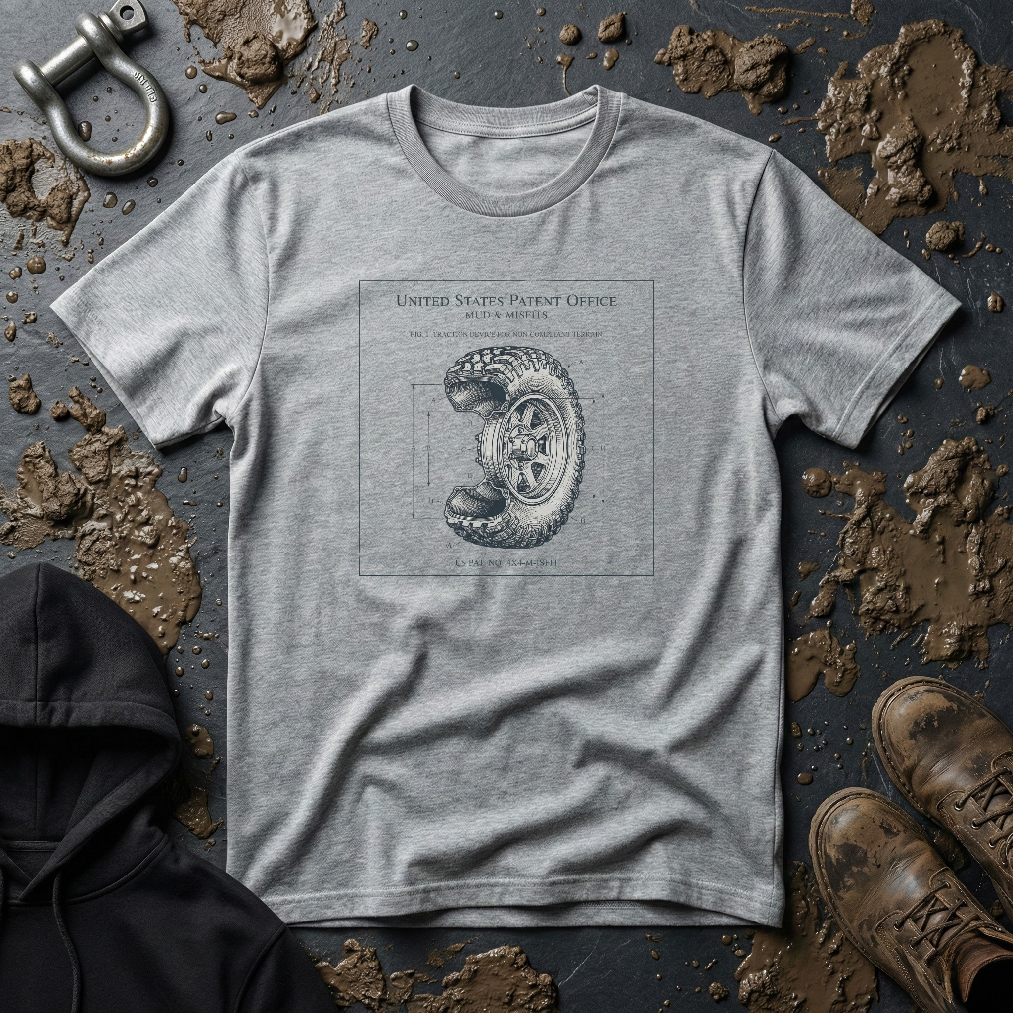 Mud & Misfits US Patent Office Tire T-shirt