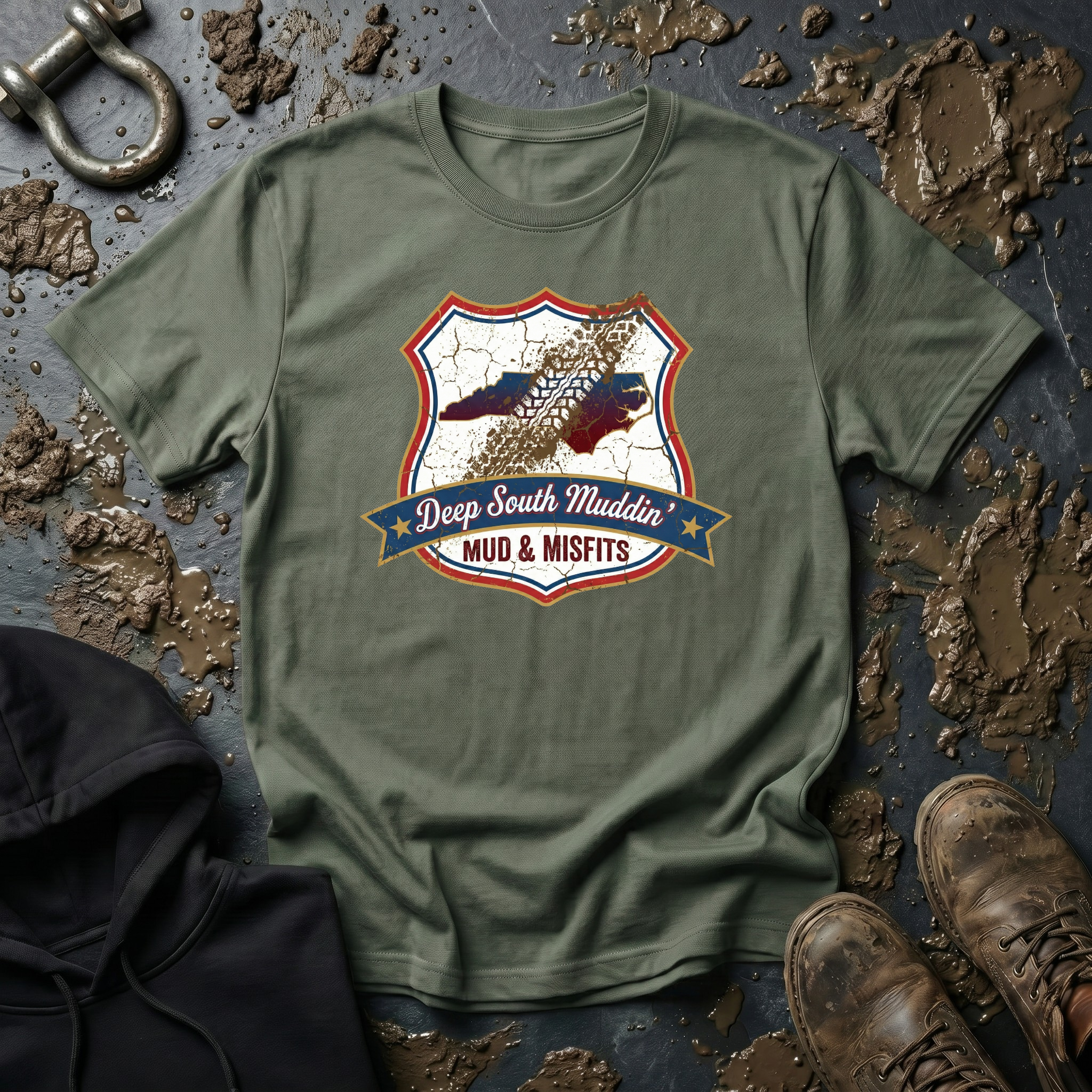 Mud & Misfits NC State Badge "Deep South Muddin" T-shirt