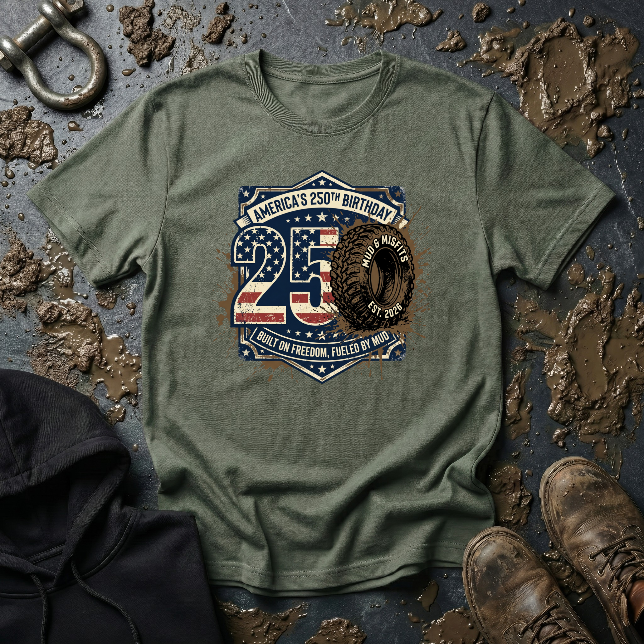 Mud & Misfits 'USA 250th Birthday - Built on Freedom, Fueled by Mud' 250 T-shirt