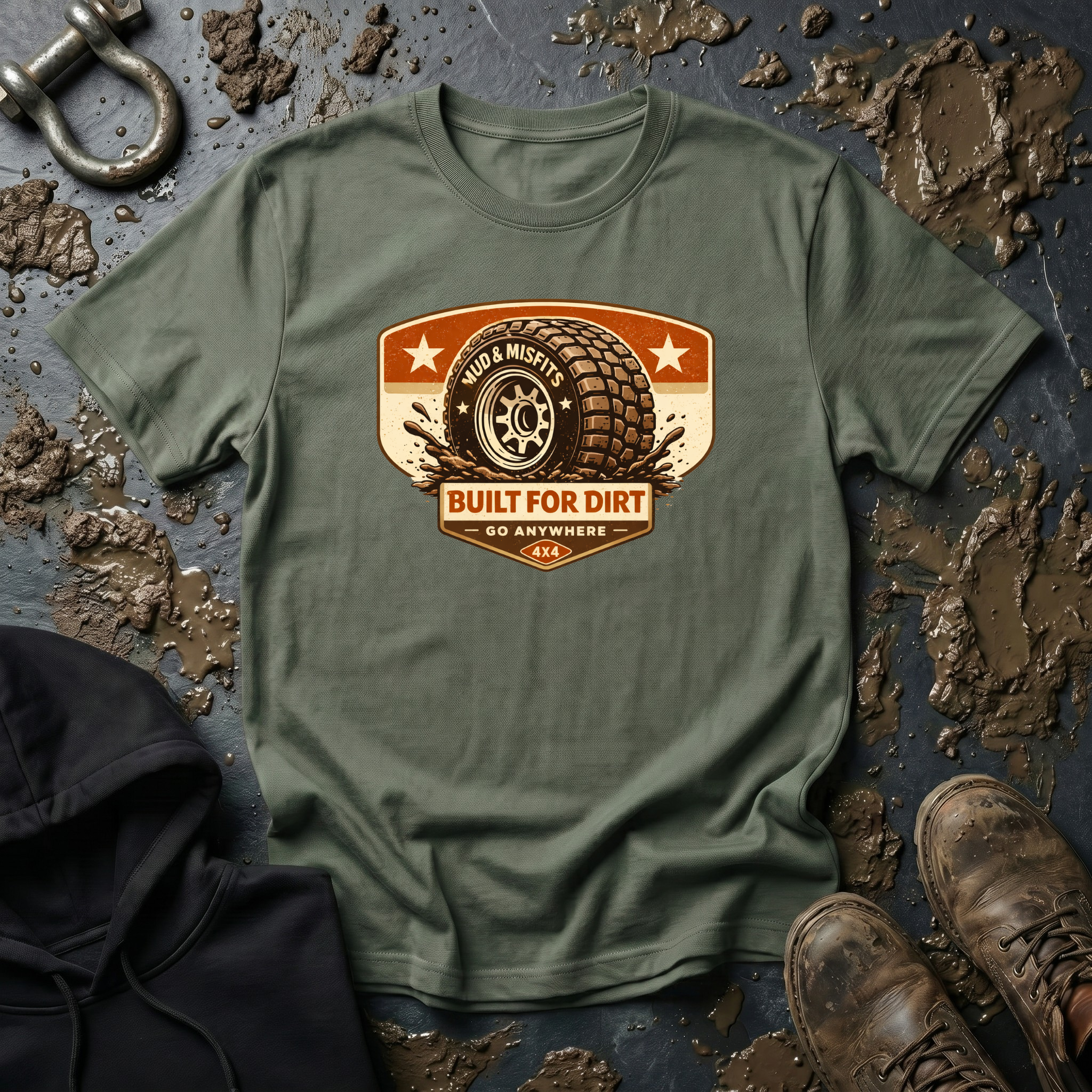 Mud & Misfits "Bulit For Dirt Go Anywhere" Garage Sign T-shirt