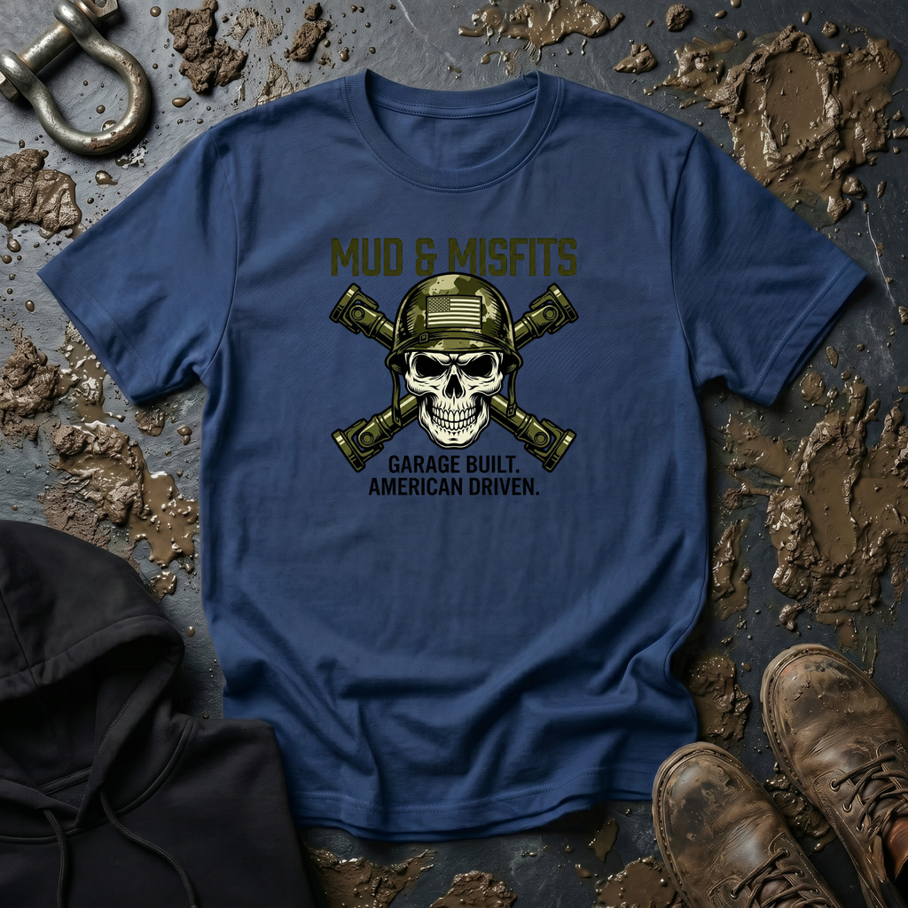 Mud & Misfits "Garage Built. American Driven." Military Skull T-shirt