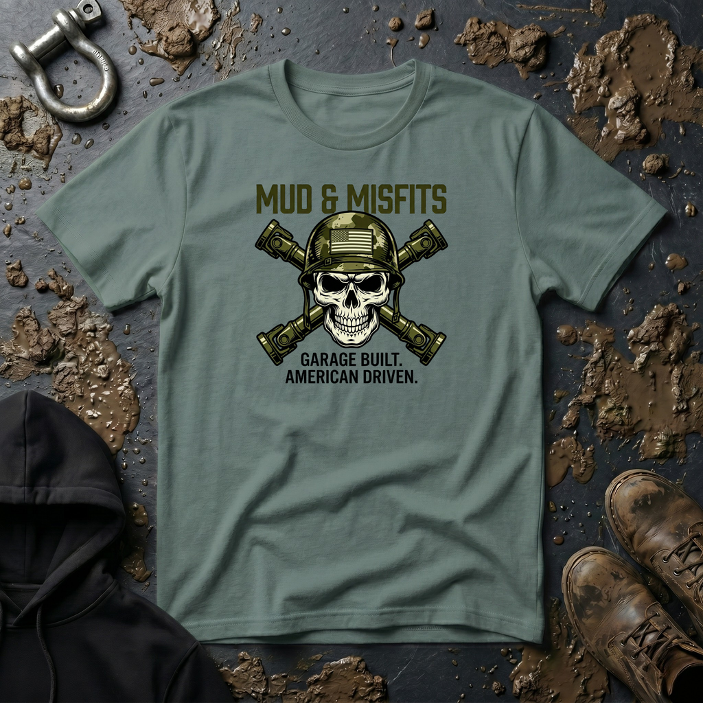 Mud & Misfits "Garage Built. American Driven." Military Skull T-shirt