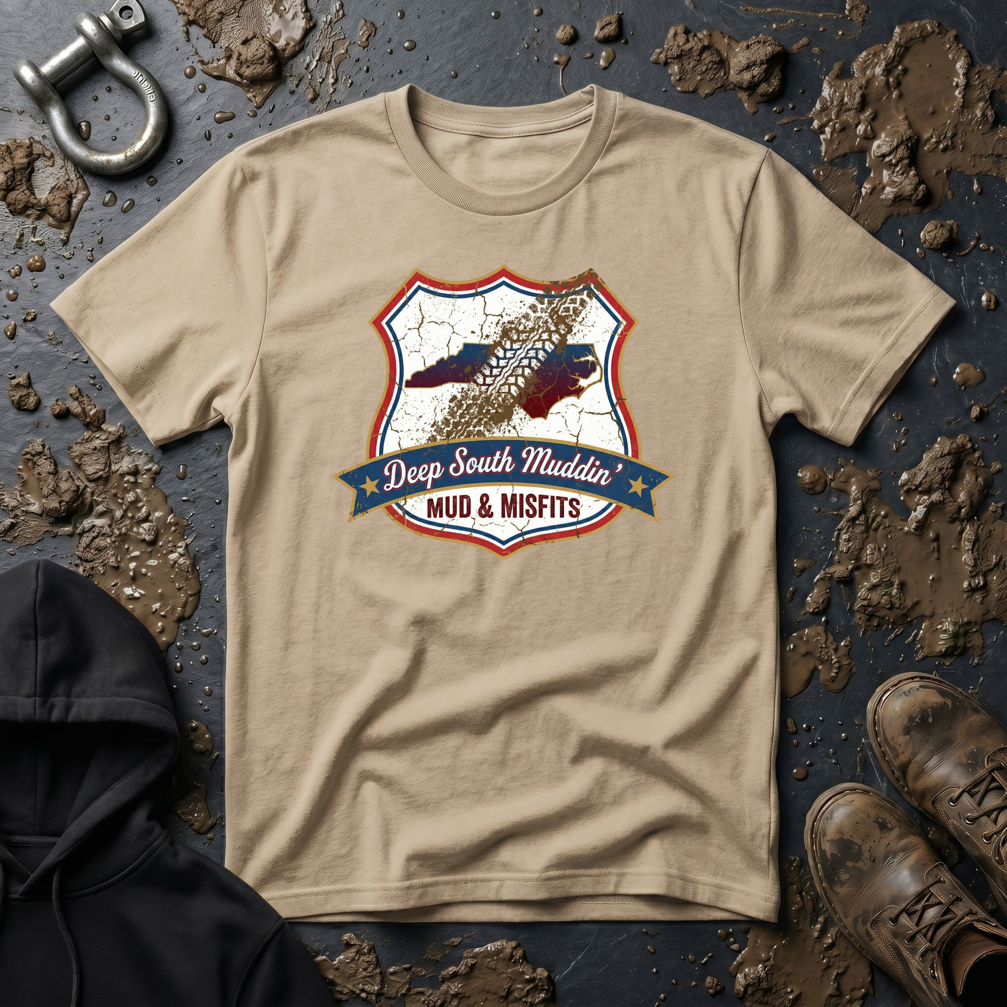 Mud & Misfits NC State Badge "Deep South Muddin" T-shirt