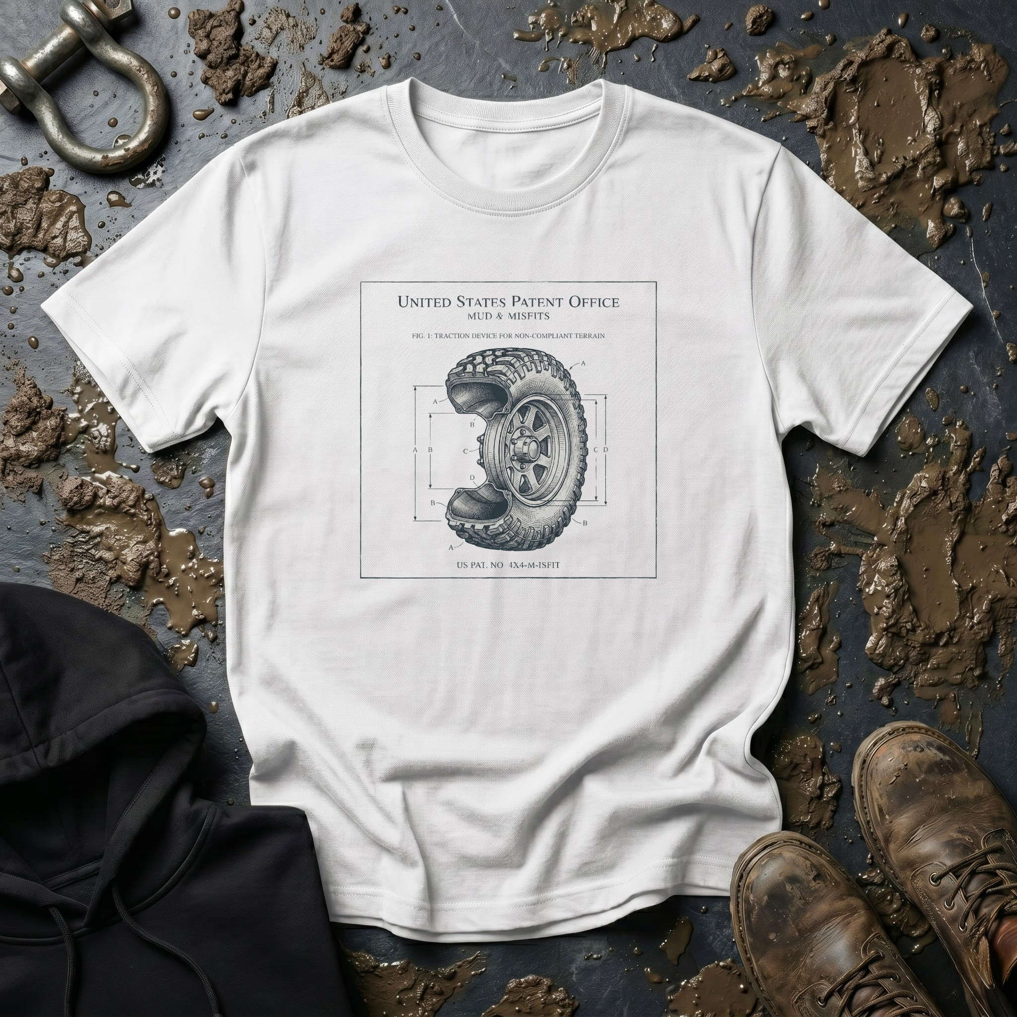 Mud & Misfits US Patent Office Tire T-shirt