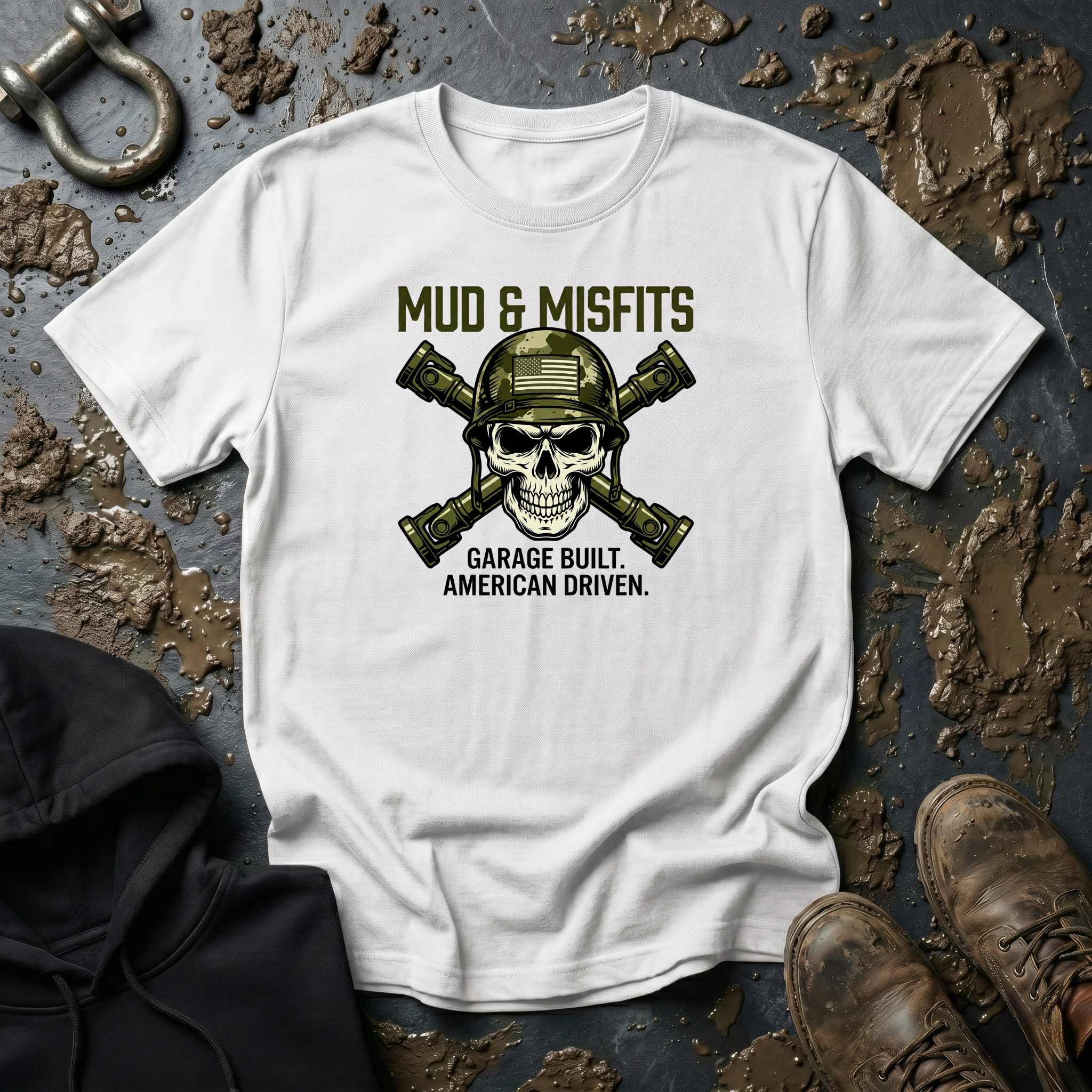 Mud & Misfits "Garage Built. American Driven." Military Skull T-shirt